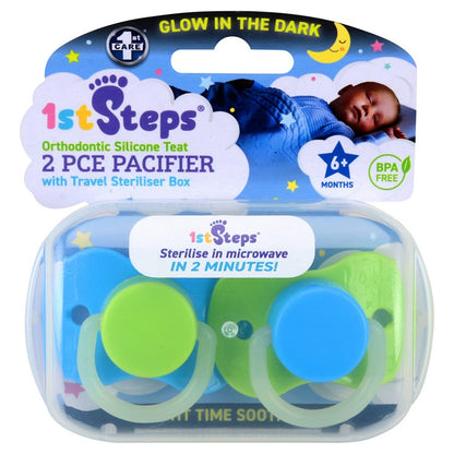 1st Steps Pacifier Orthodontic Teat w/ Travel Steriliser Box, 2pk