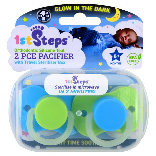 1st Steps Pacifier Orthodontic Teat w/ Travel Steriliser Box, 2pk