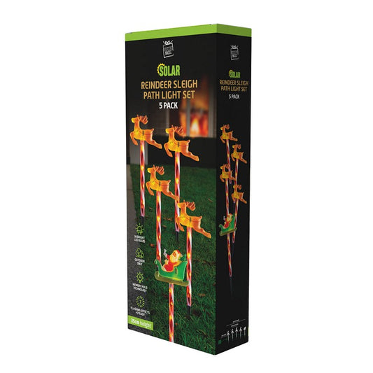 Solar Reindeers Sleigh Path Lights, 5pk