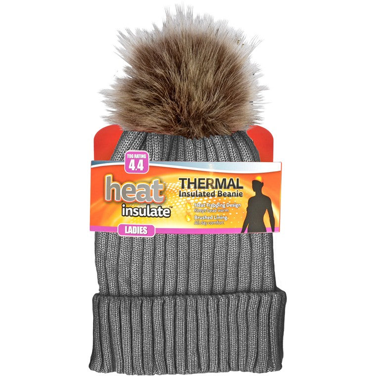 Ladies Heat Control Knitted Beanie w/ Lining, 3 Asstd Colours