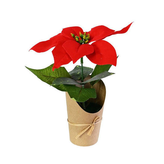 Mini Flocked Poinsettia Pot, 21cm, Assorted