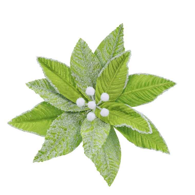 Mean Green Snowy Poinsettia Clip, Assorted