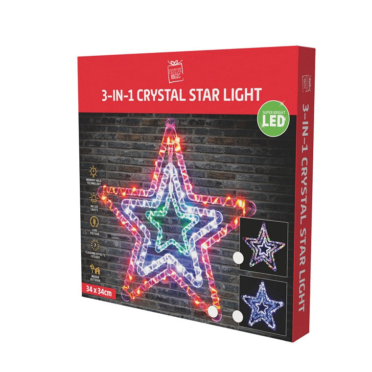 Flashing 3-in-1 Star, 34cm, Assorted
